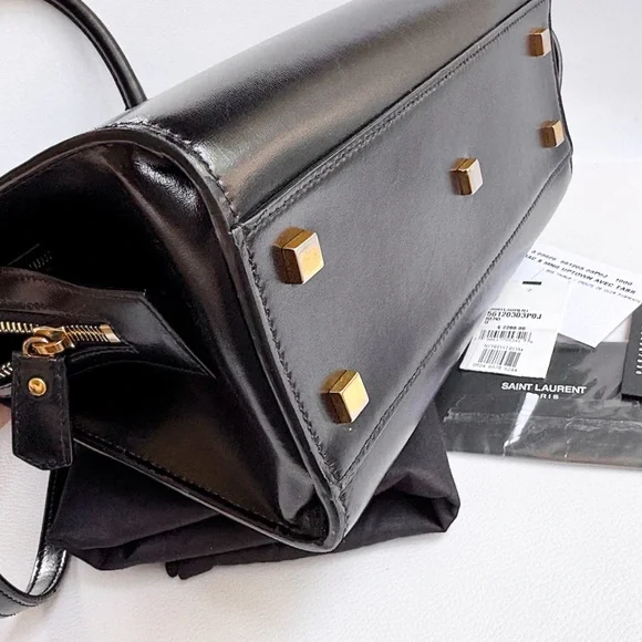 SOLD❤️Saint Laurent YSL Uptown Small Black Monogram Top Handle Bag + Clutch - Picture 11 of 16